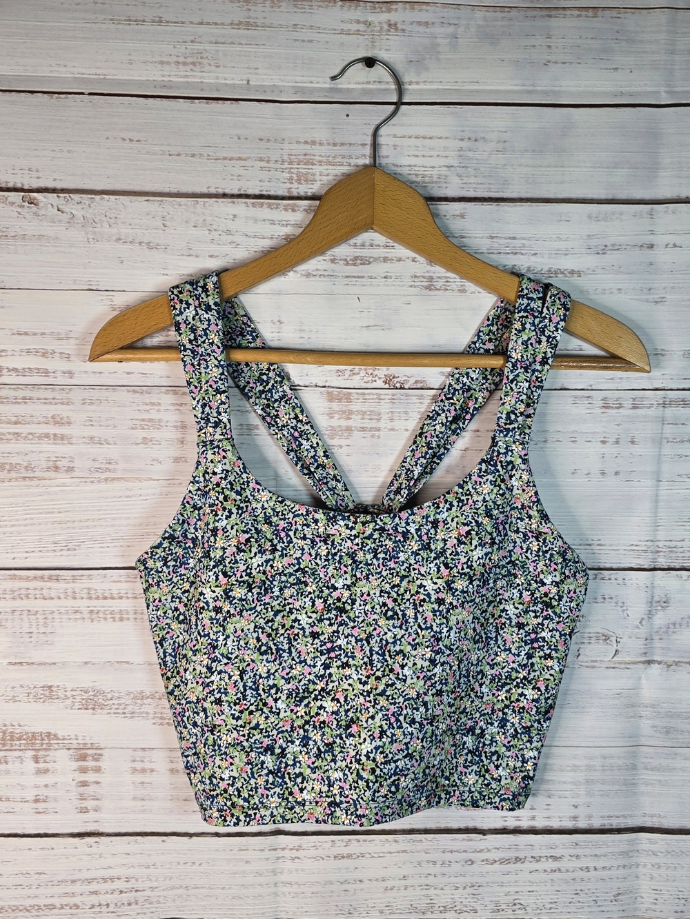SAGE Collective Women’s Medium Floral Strappy Back Longline Sports Bra Crop Top